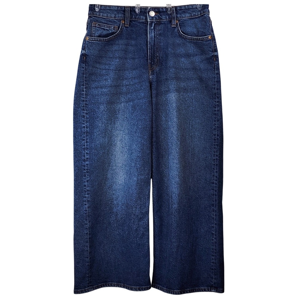H&M Mid Rise Wide Leg Jeans Dark Blue Wash Womens Size 8 EUC